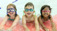 three kids in the pool