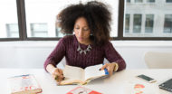 woman reading book